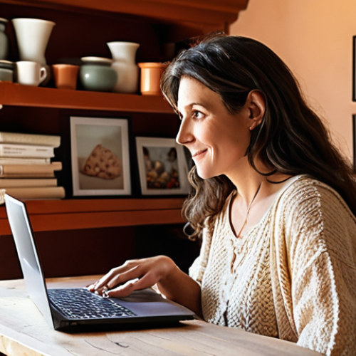 **Prompt 1 (Focus on Authenticity & Community):**
    "A female content creator in her 30s-40s, with a warm, inviting expression, is depicted in a cozy, sunlit home office that subtly incorporates Italian decor – perhaps a handcrafted ceramic vase or a view hinting at rolling hills. She is engaging with a laptop, which displays a metaphorical 'value pyramid' of content, alongside icons representing various digital products like ebooks and online courses. On her desk, a small, authentic Italian artisanal item (e.g., a hand-painted piece of pottery or a local food product) represents direct sales or affiliate marketing. The overall atmosphere conveys trust, genuine connection, and the building of a loyal online community, emphasizing human interaction over just numbers. Soft, natural light and warm, inviting tones."